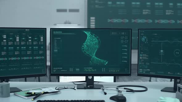 Scientific laboratory scanner is inspecting the composition of the DNA gene