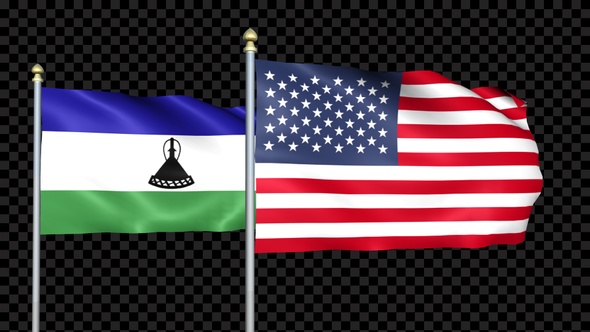 Lesotho And United States Two Countries Flags Waving
