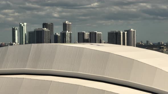 Aerial Video Downtown Miami Reveal Behind Loan Depot Park Sports Stadium