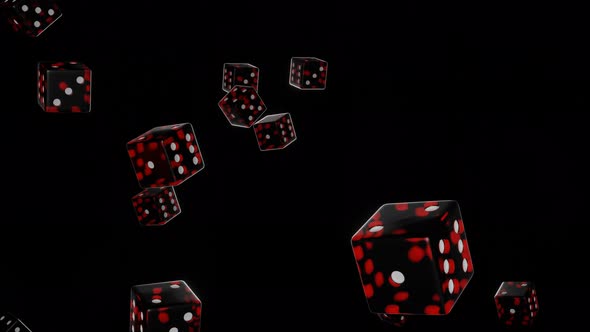 Red dice falling down on transparent background.