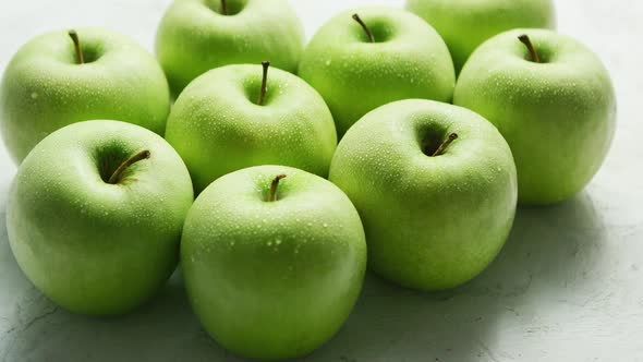 Ripe Green Apples in Drops