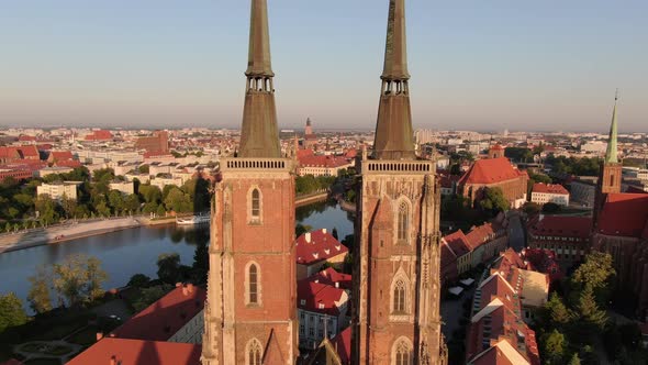 Towers of The Cathedral of St. John the Baptist in Wroclaw, Poland