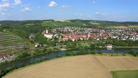 Aerial view of Castle Horneck, Gundelsheim, Baden-Wuerttemberg, Germany