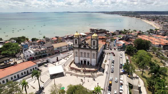 Bonfim church at downtown Salvador Bahia Brazil. Tourism postcard.