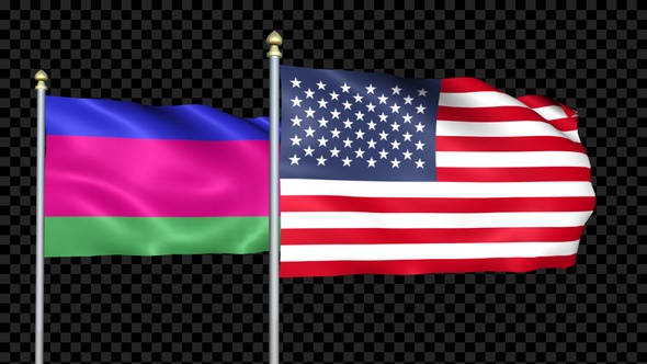 Kuban Peoples Republic And United States Two Countries Flags Waving