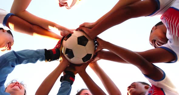 Low angle view of diverse female soccer team 4k