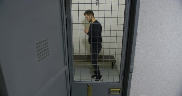 A Man In A Prison Cell Goes In For Sports. Offender