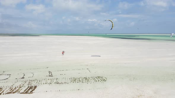 Zanzibar Tanzania  Kitesurfing Near the Shore Slow Motion