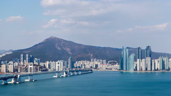 Timelapse Skyscrapers and Buildings in Busan City at Bay