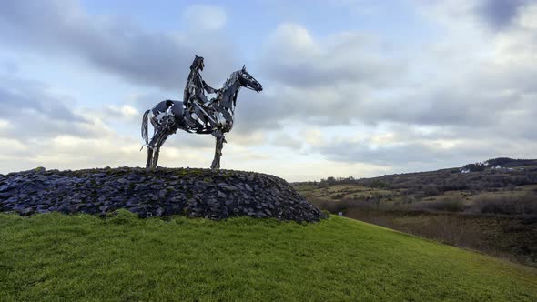Time lapse of the Gaelic Chieftain modern art metal statue in county Roscommon, Ireland.