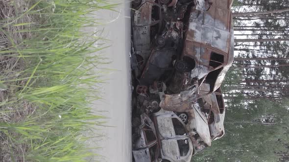 Vertical Video of the War in Ukraine  Destroyed Cars