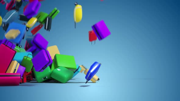 animation of falling suitcases. annotation - poor loading or collapse of tourism