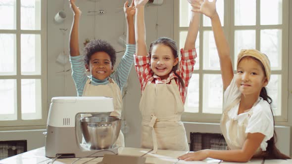 Portrait of Happy Multiethnic Kids on Cooking Masterclass