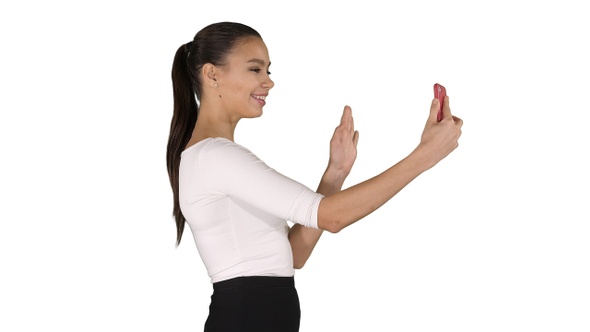 Young latin formal woman making a video call or recording