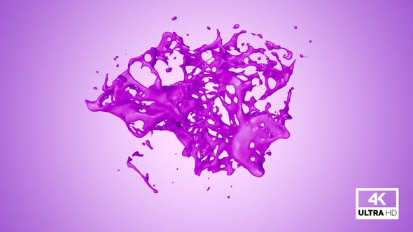 Drops of Purple Paint Collide and Create a Splash