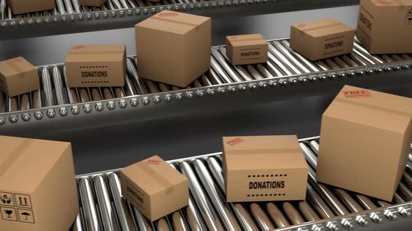3D Delivery Paper Boxes and Cardboxes Are Moving on Conveyor Belt 4k alt