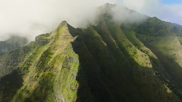 Spectacular Aerial View of Napali Coast Mountains in Kokee Park on Top of Kauai