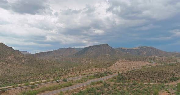 Panorama View Canyon with Cactus a Mountain Desert Landscape Near a Scenic Highway in the Arizona