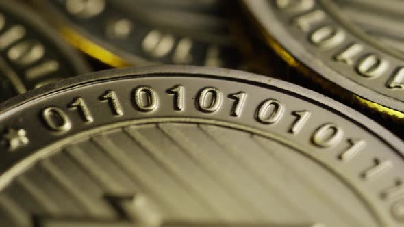 Rotating shot of Bitcoins 