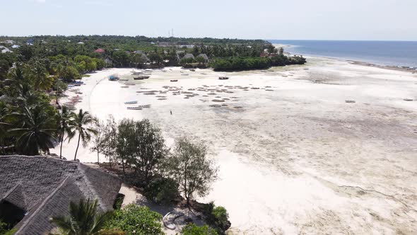 Aerial View of Low Tide in the Ocean Near the Coast of Zanzibar Tanzania