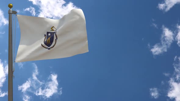 Massachusetts State Flag (Usa) On Flagpole