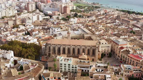 Architecture of a Historic European City with a Cathedral Dron  Video