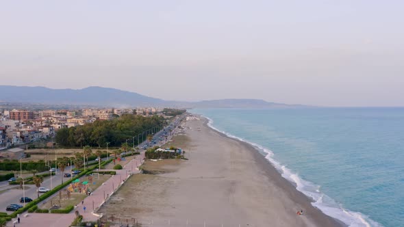 Aerial view of italian beach coast in summer