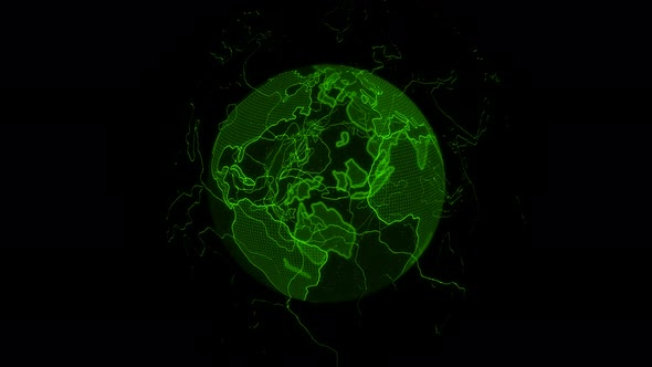 Green Color Digital Earth Animation On Black Background