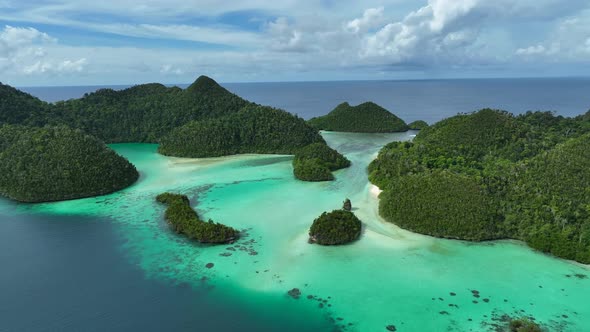 Aerial view of  Wajag Islands archipelago, Raja Ampat, West Papua, Indonesia.