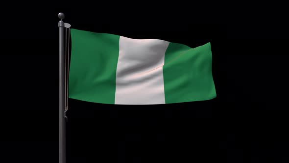 Nigeria Flag On Flagpole With Alpha Channel  4K