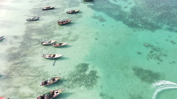 Boats in the Ocean Near the Coast of Zanzibar Tanzania Slow Motion