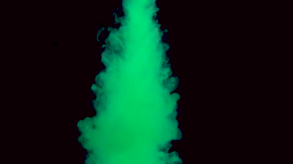 Real Shot Green Paint in the Water in Slow Motion. Ink Swirling Underwater. Cloud of Ink Collision