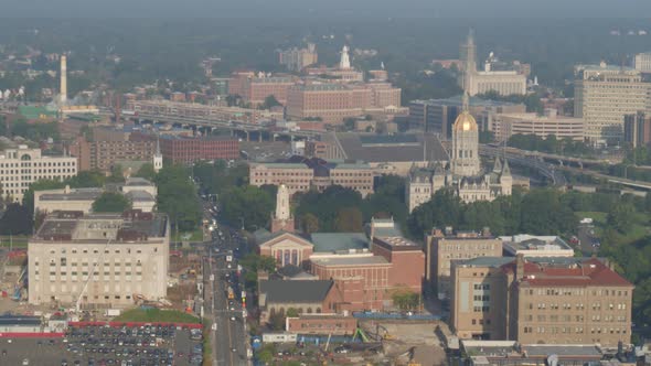 Busy street and commercial buildings in Hartford