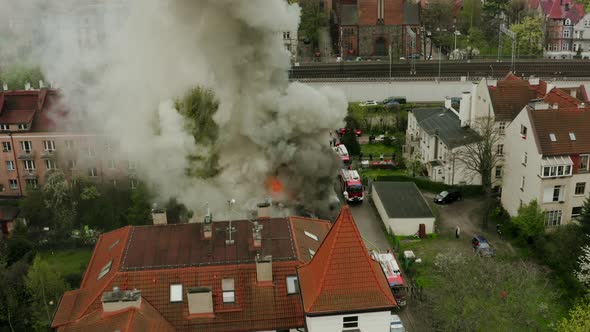 Burning in the Building of the House Aerial View