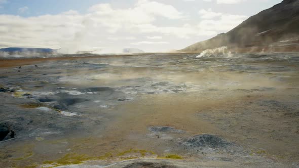 Boiling Mud Pots the Namafjall Hverir Geothermal Area in Iceland