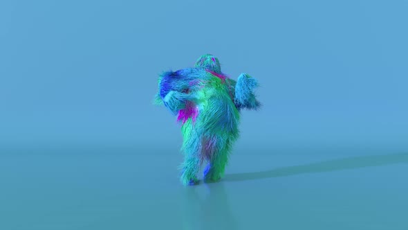 Cheerful Colorful Hairy Cartoon Dancing Character Furry Animal Having Fun Furry Mascot Animation