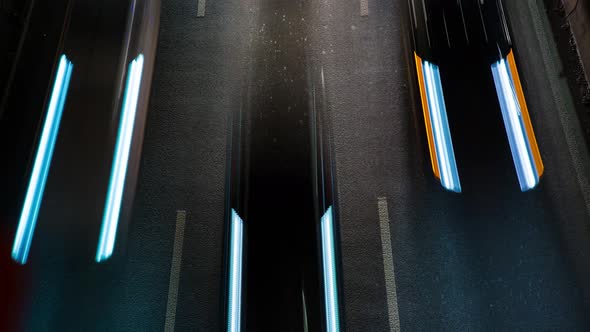 Fast Movement Of Cars On The Road At Night, Headlights, Time Lapse