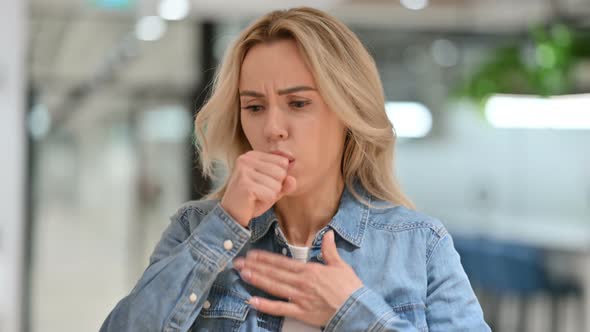 Allergic Young Casual Woman Coughing