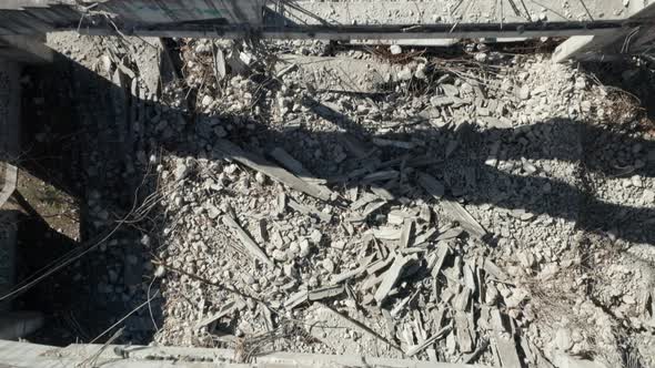 AERIAL: Blocks of Cement Laying on Ground After Demolishion of Lithuania National Stadium