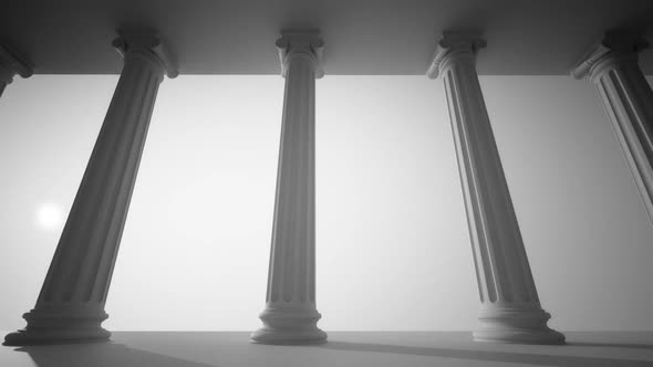 Infinite walk with a side view of white classical Greek columns. Loopable. HD