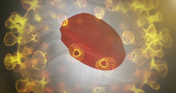 Japanese Flag With Corona Virus Bacteria Centered alt