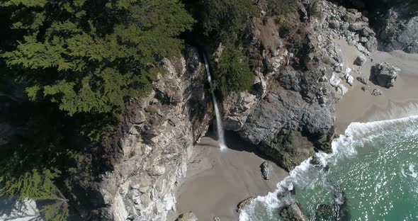 Aerial view of Water Fall McWay Falls Julia Pfeiffer Burns Park Big Sur California