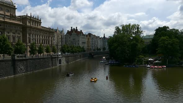 Prague City - Embankment, Traffic, Theatre, Bridge, Island