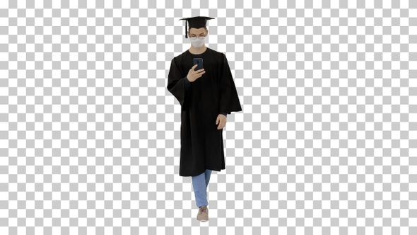 Young Man with Graduation Gown Walking, Alpha Channel