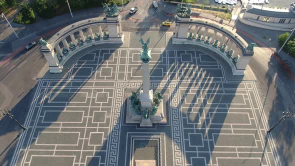 Drone over Heroes' Square (Hosok tere) in Budapest, Hungary