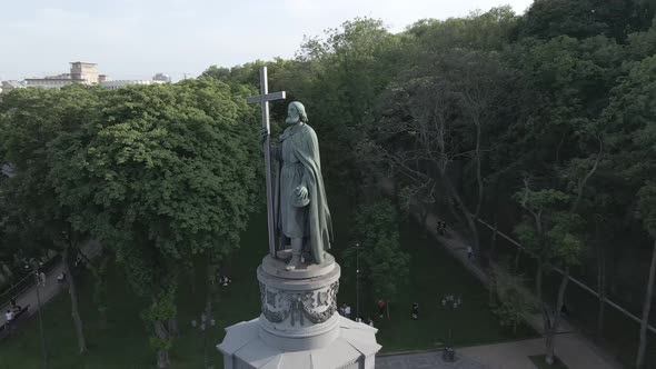 Kyiv, Ukraine: Monument To Volodymyr the Great. Aerial View, Flat, Gray