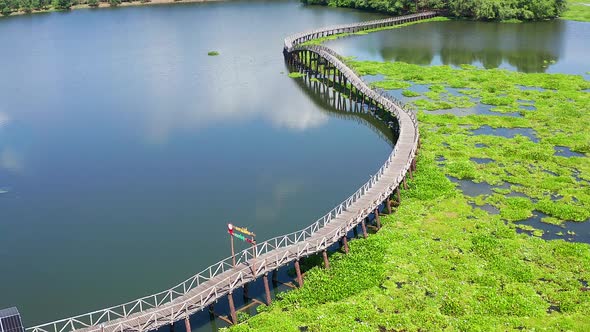 Nong Yai Pond and Wooden Bridge in Chumphon Thailand