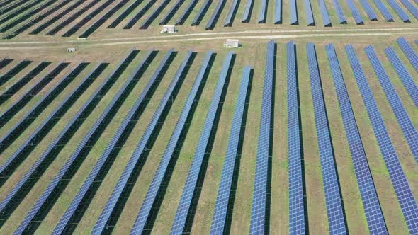 Fly Over Many Panels of Solar Cells