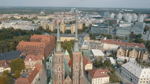 Aerial View of Wroclaw, Ostrow Tumski, Cathedral of St. John the Baptist, Katedra Swietego Jana