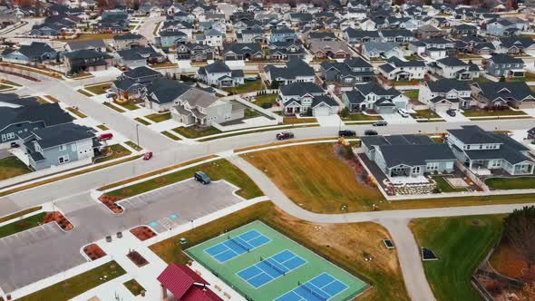 Aerial View Establishing Shot of American Neighborhood Suburb